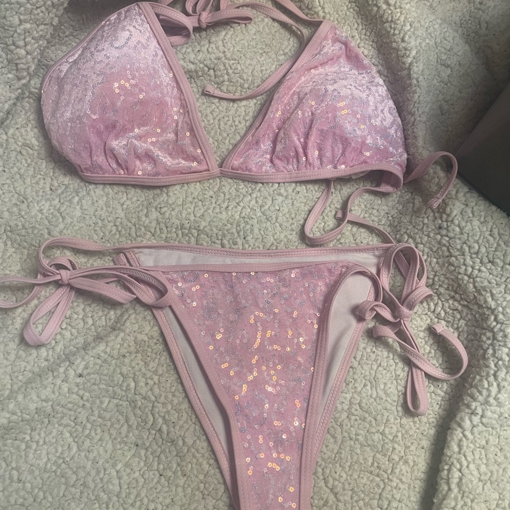 Sequin Pink Bikini Set